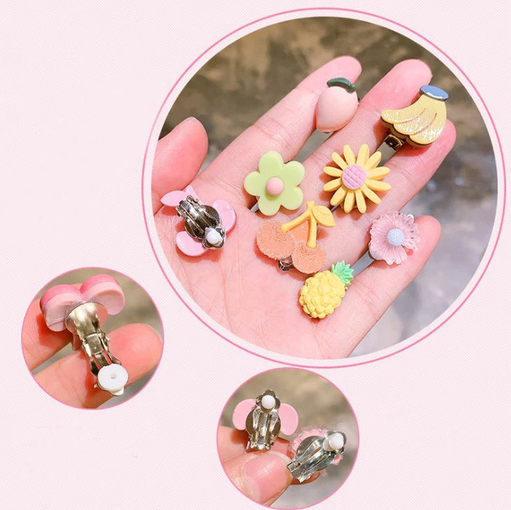 Flower Ice Cream Cake Fruit Clip Earrings for Girls Children Student Ear Jewelry Women Ear Pins Earring Holeless Ear Accessories