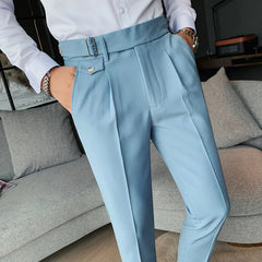 Dress Pants For Men Korean Luxury Clothing Pantalones Hombre Slim Fit Casual High Waist Business Formal Straight Men Trousers 36