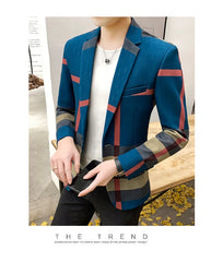 Men's Blazer 2021 Fashion British Style Contrast Plaid Stitching Pattern Striped Slim Casual High-quality Men's Clothing Jacket