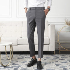 Men Non-iron fabric Dress Pants Slim Straight Black Apricot Dark Gray Casual Suit Pants Male Business Little Feet Suit pants