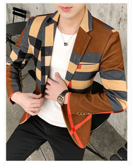 Men's Blazer 2021 Fashion British Style Contrast Plaid Stitching Pattern Striped Slim Casual High-quality Men's Clothing Jacket