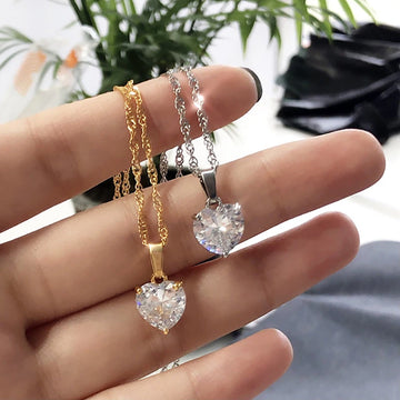 Heart Necklaces For Women Stainless Steel Gold Color Chain Zircon Heart Pendant Choker Necklace Wedding Boho Jewelry Gift Femme