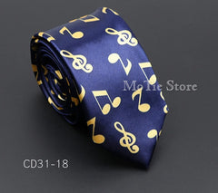 Classic Musical Notes Printed Tie Silky Narrow Neckties Slim Smooth Piano Guitar Necktie Simple Elegant Trendy Unisex Ties Gift