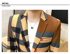 Men's Blazer 2021 Fashion British Style Contrast Plaid Stitching Pattern Striped Slim Casual High-quality Men's Clothing Jacket