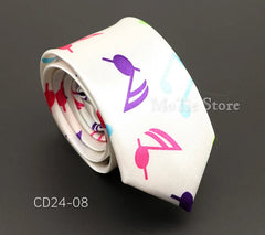 Classic Musical Notes Printed Tie Silky Narrow Neckties Slim Smooth Piano Guitar Necktie Simple Elegant Trendy Unisex Ties Gift