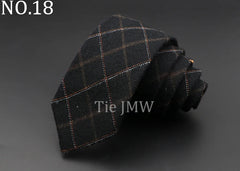 Mens Ties 6cm Classic Cotton Handmade Skinny Grey Plaid Neckties Striped Narrow Collar Slim Cashmere Casual Tie Accessories Gift