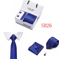 2023 100% Silk Jacquard Necktie White Geometric Tie Hanky Cufflink Set Ties For Men Gravatas Business Wedding Party Wholesale