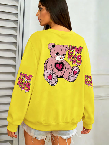 Pink Love Kiss Art Letter Prints Woman Pullover Autumn Crewneck Sweatshirt Casual Loose Clothes Jogging Fleece Sportswear