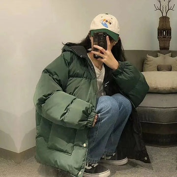 Y2k Casual Winter Both Sides Wear Short Jackets Goth Women Plus Velvet Warm Solid College Korean Street Coats Loose Letter Print
