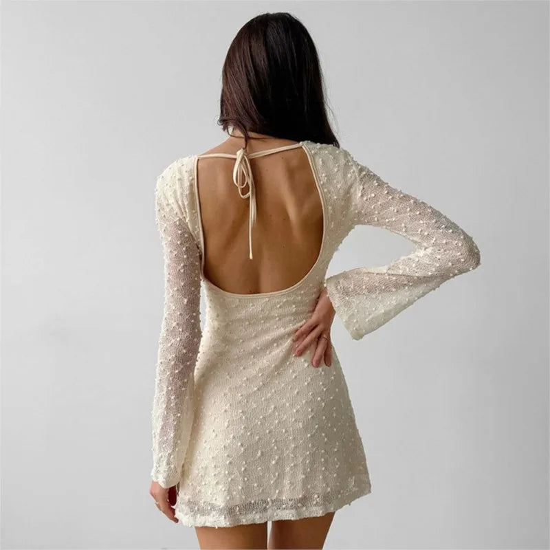 2026 A-line Dress Slim Vestidos Summer Dresses For Ladies Woman Elegant Temperament Sexy Solid Color Long Sleeves Backless Chic