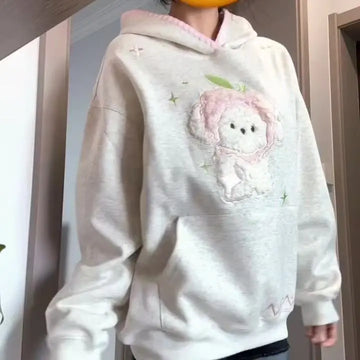 Vintage Japan Sweet Kawaii Cartoon Hoodies Women Long Sleeve Preppy Style Cute Sweatshirt Embroidery Pockets Female Y2k Tops