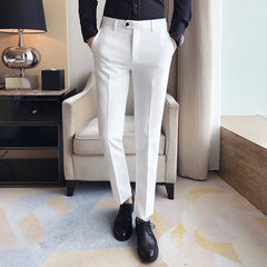 2023 Men Slim Fit Business Dress Suit Pants Male Solid Color Spring Formal Blazers Trousers Black White Blue Dress Pants