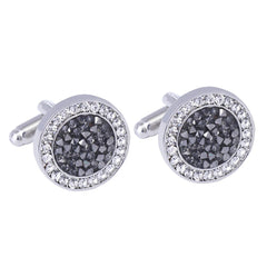 2 Pcs /Set New High-end Fashion Mens Shirts Crystal Cufflinks Luxury Design Silvery Round Blue Rhinestone Cuff Links