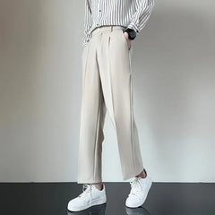 2024 Summer New Men's Straight-leg Casual Suit Pants Lightweight Korean Style Trousers Fashionable Cropped Pants