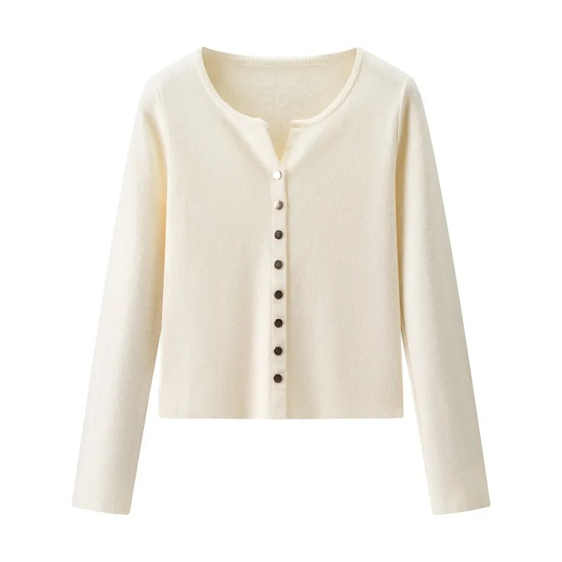 Autumn and Winter French Retro V-neck Sweater Women's Button-down Long-sleeved Solid Color Fashion Cardigan Top