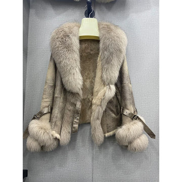 2025 New European and American Street Fashion Real Fox Fur Coat for Women Real Rabbit Fur Liner Jackets Winter Ladies Outerwear