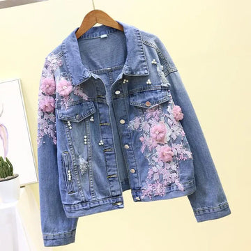 2025 new spring Autumn Vintage Women short Denim Jacket fashion Embroidery Flower Jeans Jacket female Hole Bomber Outerwear R328
