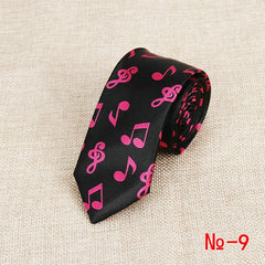 Classic Fashion Men's Skinny Tie Colorful Musical Notes Printed Piano Guitar Polyester 5cm Width Necktie Party Gift Accessory