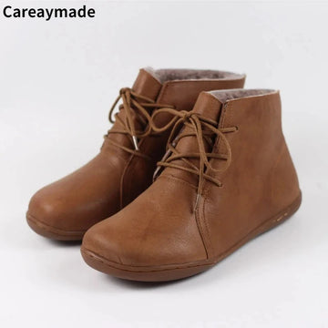 Careaymade-Genuine leather wider toe big size Women's shoes,winter handmade ankle boot,Fashion retro warm wool boots man boots