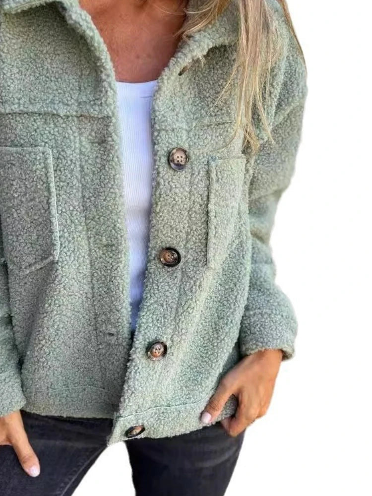 Autumn New Women'S Fleece Thick Jackets Fashion Solid Color Loose Casual Cardigan Warm Long Coats  Ladies Commuting Overcoats