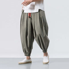 New Oversize Men Loose Harem Pants Spring Fall Cotton Linen Overweight Sweatpants High Quality Casual Brand Trousers Male