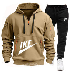 2024 Spring and autumn men jogging fitness leisure sportswear suit new multi-pocket zipper hoodie + sweatpants two-piece set