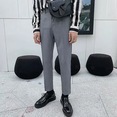 Draped Slim Fit Men's Suit Pants Smooths Your Silhouette Youth Korean Trendy Business Casual Trousers Nine Points