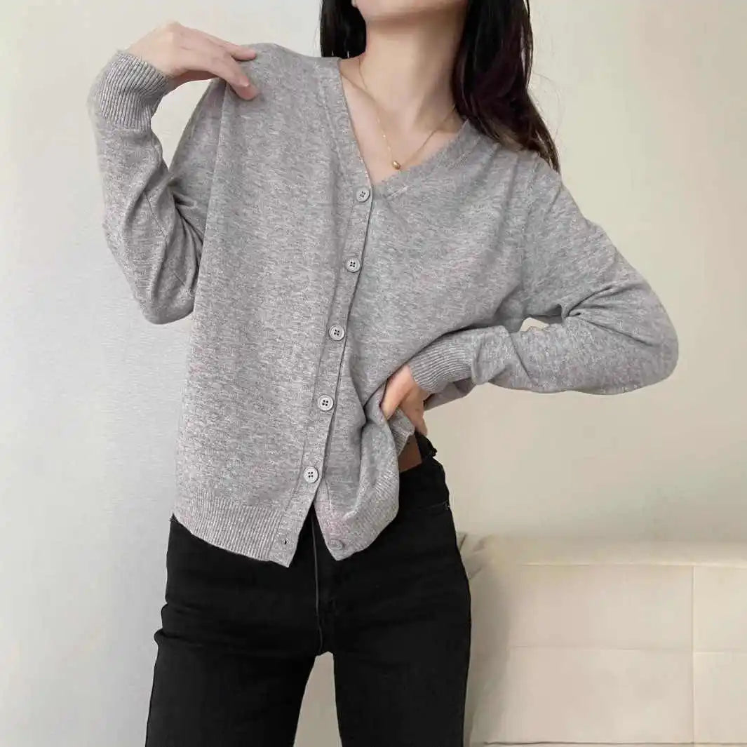 Knitted Sweater Women Cardigans New Long Sleeve V-Neck White Knit Sweater Cardigan Women Tops Knitwears Sueters De Mujer Q1108