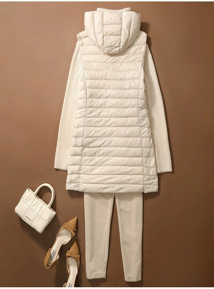 Winter New Arrival Women's Sleeveless Hooded Down Jacket Commuter-Style Fashionable Warm Long Coat Available in Beige,Red,Black.