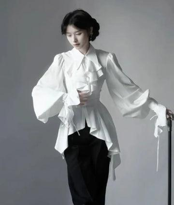 Lolita Gothic Long Sleeve Shirt Women Elegant Simple White All-match  Blouses 2025 Early Autumn New Slim Fit Blusas Mujer