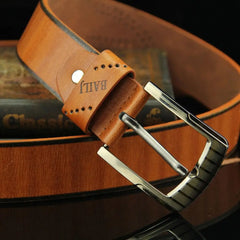 Men's Leather Belt Letter Print Luxury Classic Buckle Business Cowboy Vintage Waistband Alloy Belts