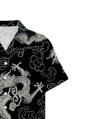 Men's Summer Fashion Dragon Print Short Sleeve Button Down Shirt S-3XL Plus Size Chinese Dragon Style Streetwear Overshirt Tops