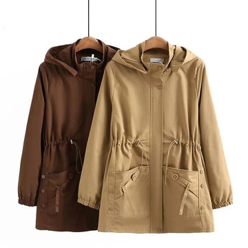 Spring Autumn Women Trench Coat 2025 New Fashion Solid Color Mid Long Hooded Windbreaker Aged Mom Clothes Female Outerwear T946