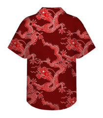 Men's Summer Fashion Dragon Print Short Sleeve Button Down Shirt S-3XL Plus Size Chinese Dragon Style Streetwear Overshirt Tops