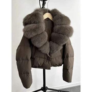 90% White Duck Down Jacket Fur Short Puffer Coat Big Natural Fox Fur Coat Women Autumn Winter Female Parkas