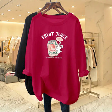 Women's Clothing All-match Loose Long Sleeve T-shirts Autumn Casual Chic Rabbit Printing Top Tee Office Lady Oversized Pullovers