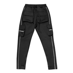 Mens Brand Gym Joggers Cargo Pants Multi-Pocket Reflect Straight Sports Fitness Casual Clothing Fashion Trousers Sweatpants