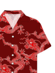 Men's Summer Fashion Dragon Print Short Sleeve Button Down Shirt S-3XL Plus Size Chinese Dragon Style Streetwear Overshirt Tops