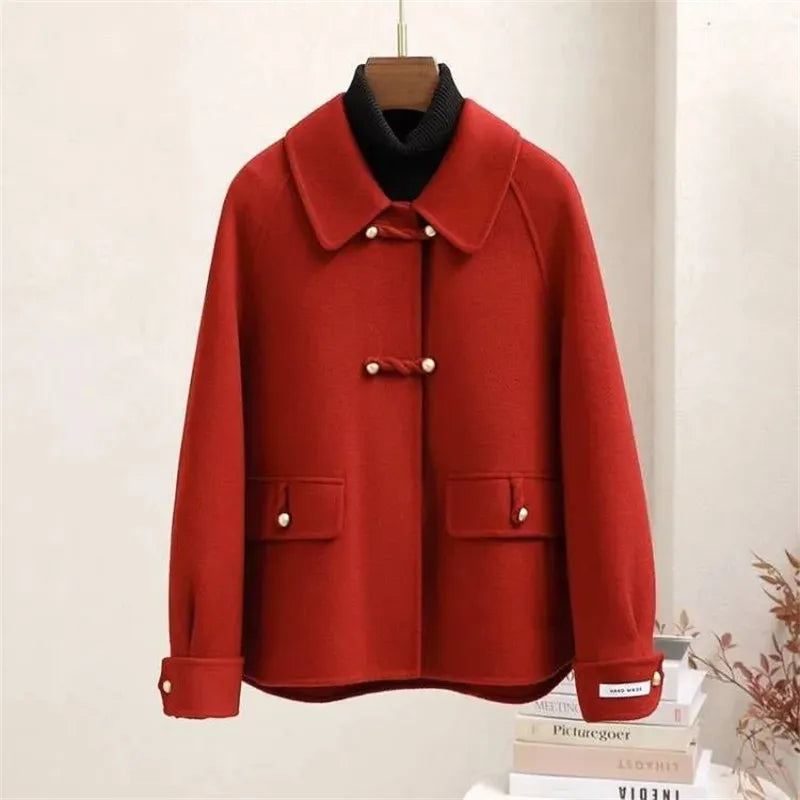 High-End Short Double-Sided Fleece Wool Jacket Women 2026 New Autumn Winter Elegant Solid Color Woolen Coat Female Fashion T1571
