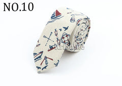 Novelty Cartoon Linen Tie For Men Cute Cat Polar Bear Waves Pattern Skinny Necktie For Men Women Casual Party Slim Cravat Gift