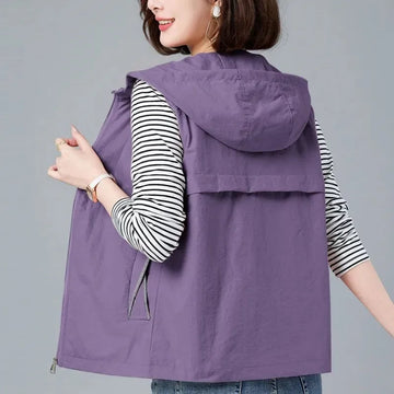 Hooded Short Vest Women 2025 New Summer Korean Fashion Zipper Students Loose Sleeveless Jacket Casual Thin Waistcoat Female T965