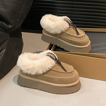 Winter Shoes Women Fringe Clogs Platform Tassel New Creepers Fur Shearling Snow Boots Ethnic Lace-Up Women's Shoes Platform Frin