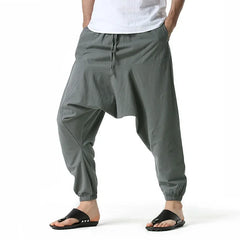 Men Drop Crotch Trousers Cotton and Linen Pants Harem Pants Baggy Casual Oversize Loose Joggers Wide Leg Pants Yoga Hip Hop