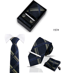 Tie For Men Tie Clips Set Silk Necktie Man Wedding Blouses Dress Cufflinks Gift Box Pocket Square Clip Business Skinny Gravetas