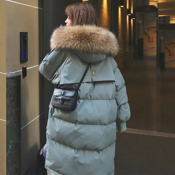 New Winter Coat Women's Jacket Fur Neckline Long Basic Coats Thick Jackets Cotton Padded Outerwear Parkas Female Clothes