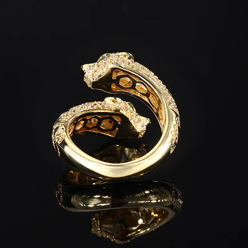 Adjustable Leopard Ring with Sparkling Crystals Unique Animal Design Available in Gold Silver Perfect for Fashionable Occasions