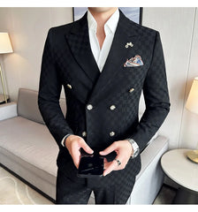 (Jacket+Pants) 2 Pieces Blue Apricot Business Party Men Suits Double Breasted Formal Style Custom Made Wedding Groom Tuxedos