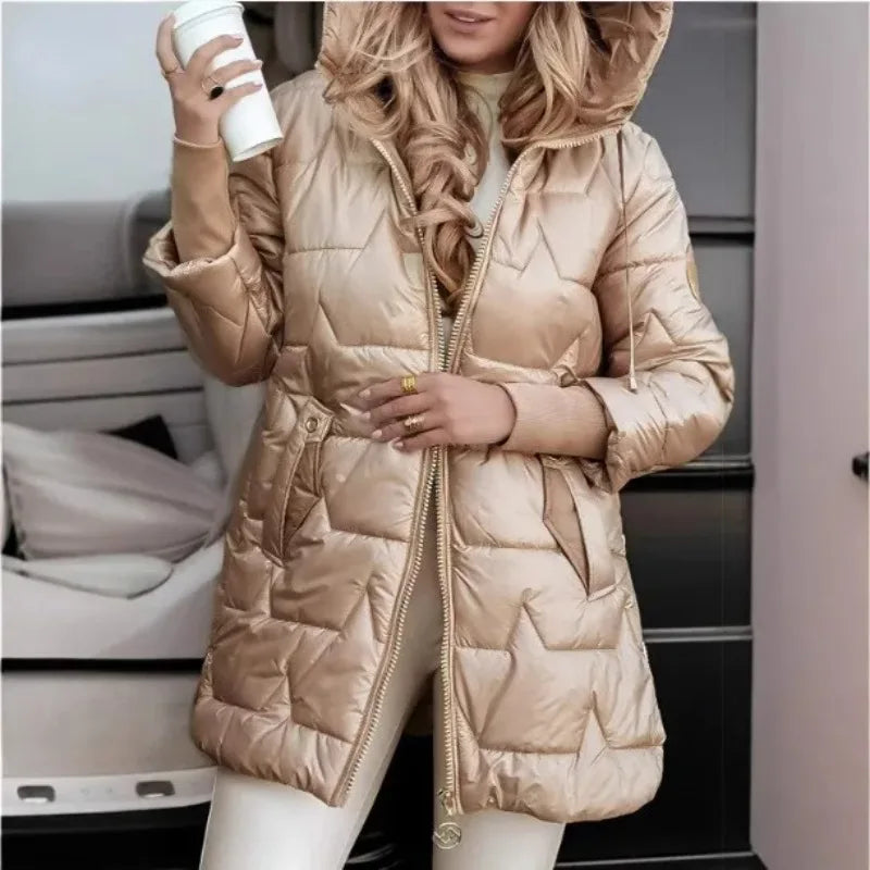 Fashion Hooded Loose Solid Color Zipper Cotton Jacket for Women Autumn Winter New Warm Hooded Long Line Coat