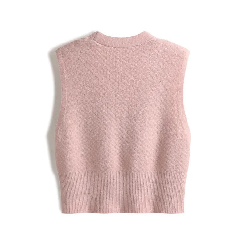 Spring Autumn New Fashion Screw Thread Button Solid Color Women V-Neck Sweater Knitted Cardigan Vest Casual Female Tops T1119