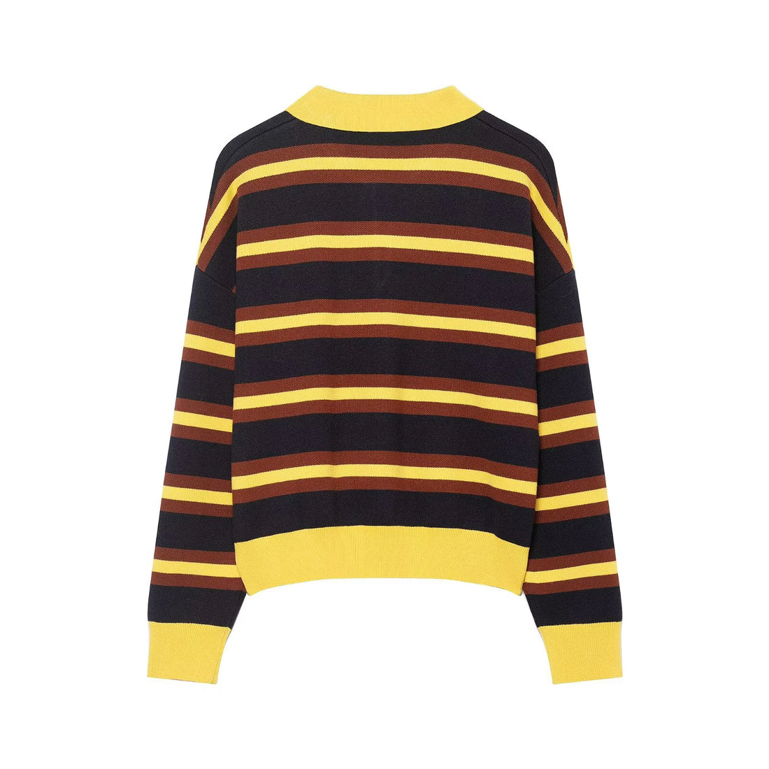 New women's clothing European and American style fashion foreign trade casual striped polo shirt collar knitted sweater